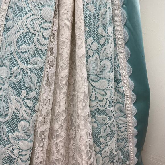 Vintage Broadway Theater Victorian Blue Satin Lace Dress Wedding XS Authentic - Picture 4 of 14